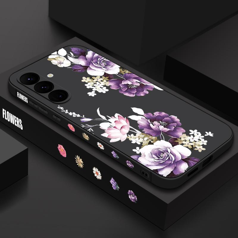 S25 Ultra Case Purple Peony Flower Cover For Samsung Galaxy S24 S22 Ultra S23 Plus S21 FE A54 A15 A35 A55 A16 A36 A56 5G Capa