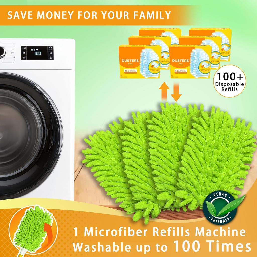 Reusable Duster Refill Compatible with Swiffer Hand Duster - 360 Heavy Duty Dusters Refills - Microfiber Ceiling Fan Duster for Swiffer Dusters