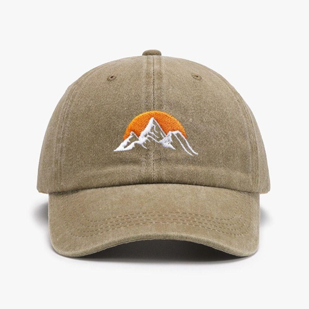 Sunset Pattern Embroidery Baseball Cap Washed Cotton Baseball Hats Retro Peaked Cap  For Man Women