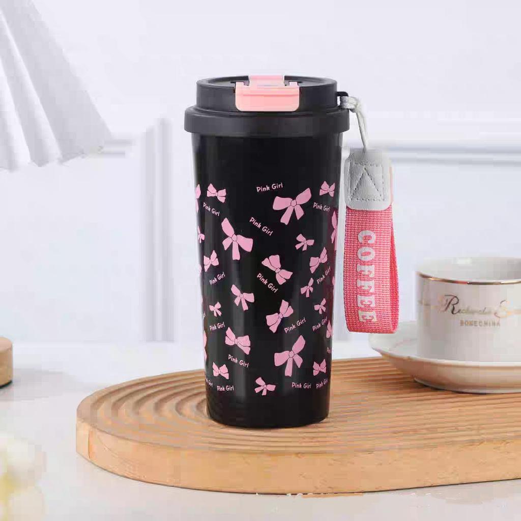 Přenosný kelímek se slámkou s velkým objemem pro dívky - Květinový design