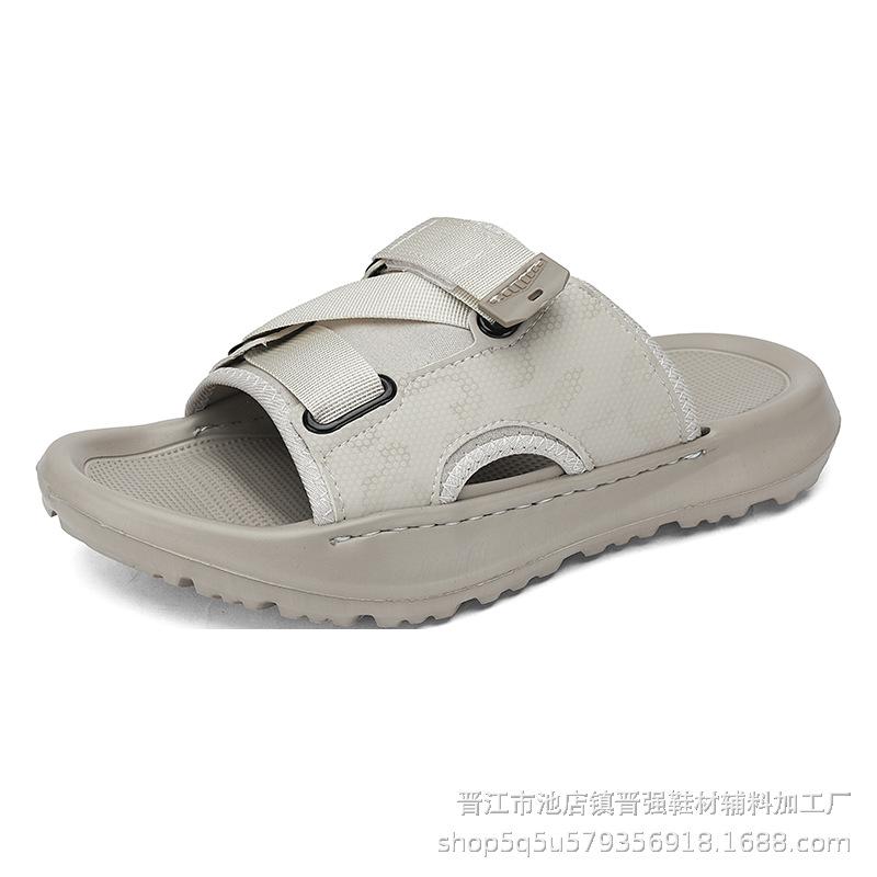 

Men s slippers household one-word microfiber sports non-slip leisure travel two wear wear-resistant outdoor slippers 44-45 бежевий