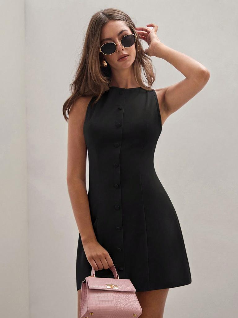 Summer Women's New Sleeveless Mid-Length Skirt Fashion Temperament Pleated Slim Fit Bodycon Dress