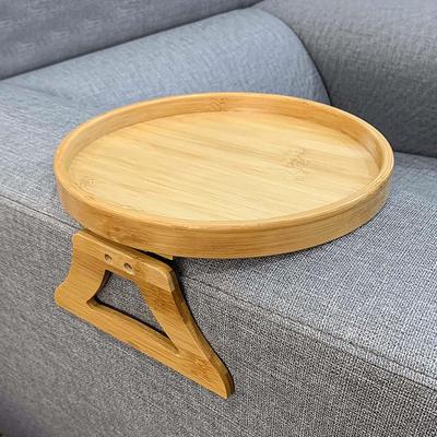 Wooden Couch Clip On Tray Table 25cm Armrest Organizer Holds Remote Drinks Phone Snacks, Stable Side Table for Living Room