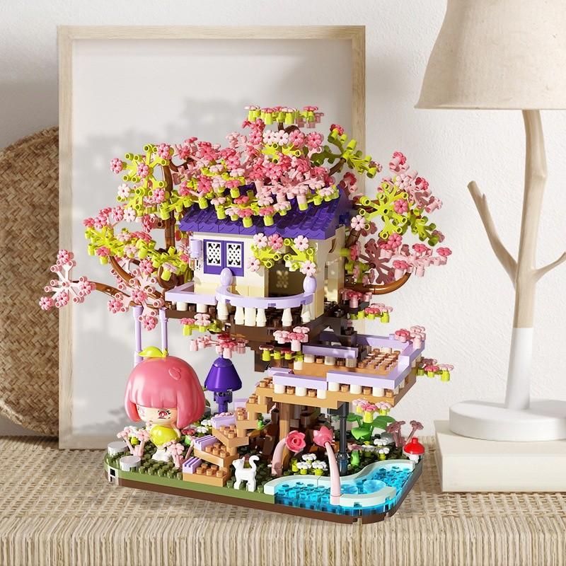 Flower Girl House Scene Assembly Building Block Model Toys Desktop Ornament