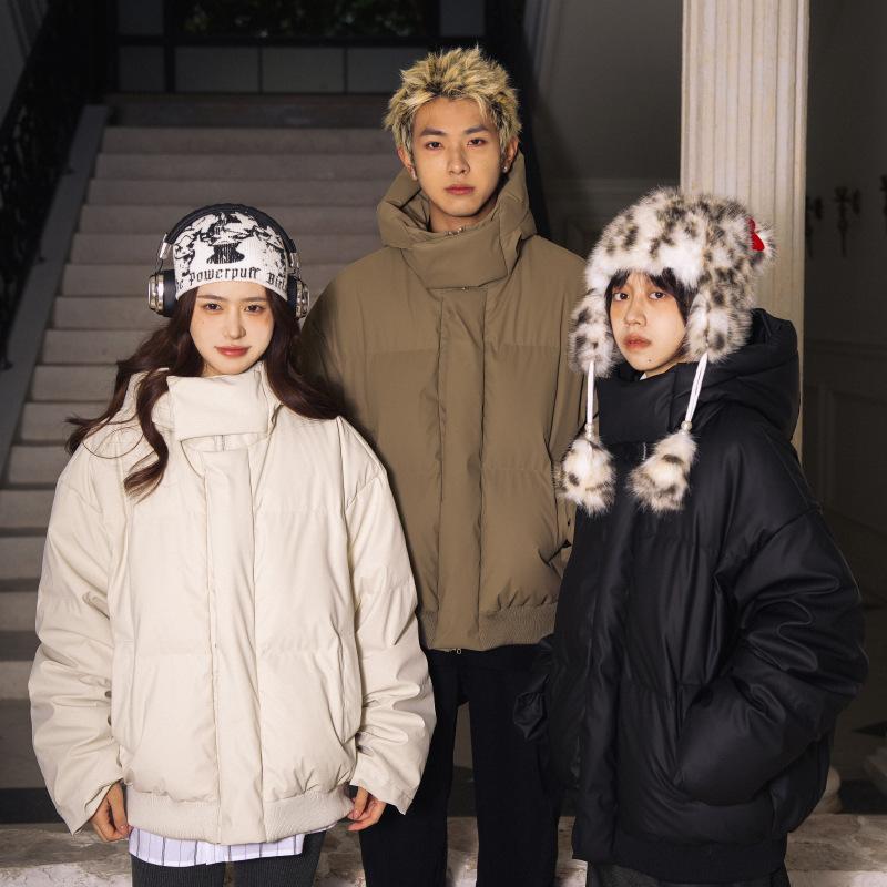 

Ретро стойка воротник однотонный короткий стиль для мужчин и женщин зима новый стиль дизайн ниша свободная парная куртка хлопковая куртка S бежевый