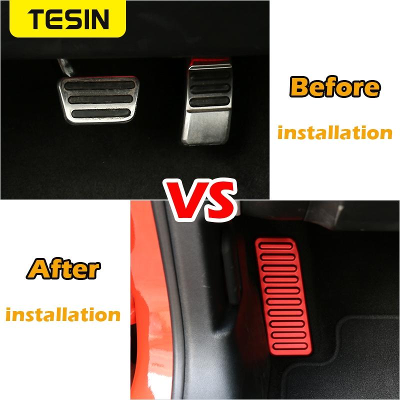 TESIN Aluminum Alloy Car Left Foot Step Pedal Foot Rest Pedal Cover Anti Slip Accessories for Ford Mustang 2015 + Car