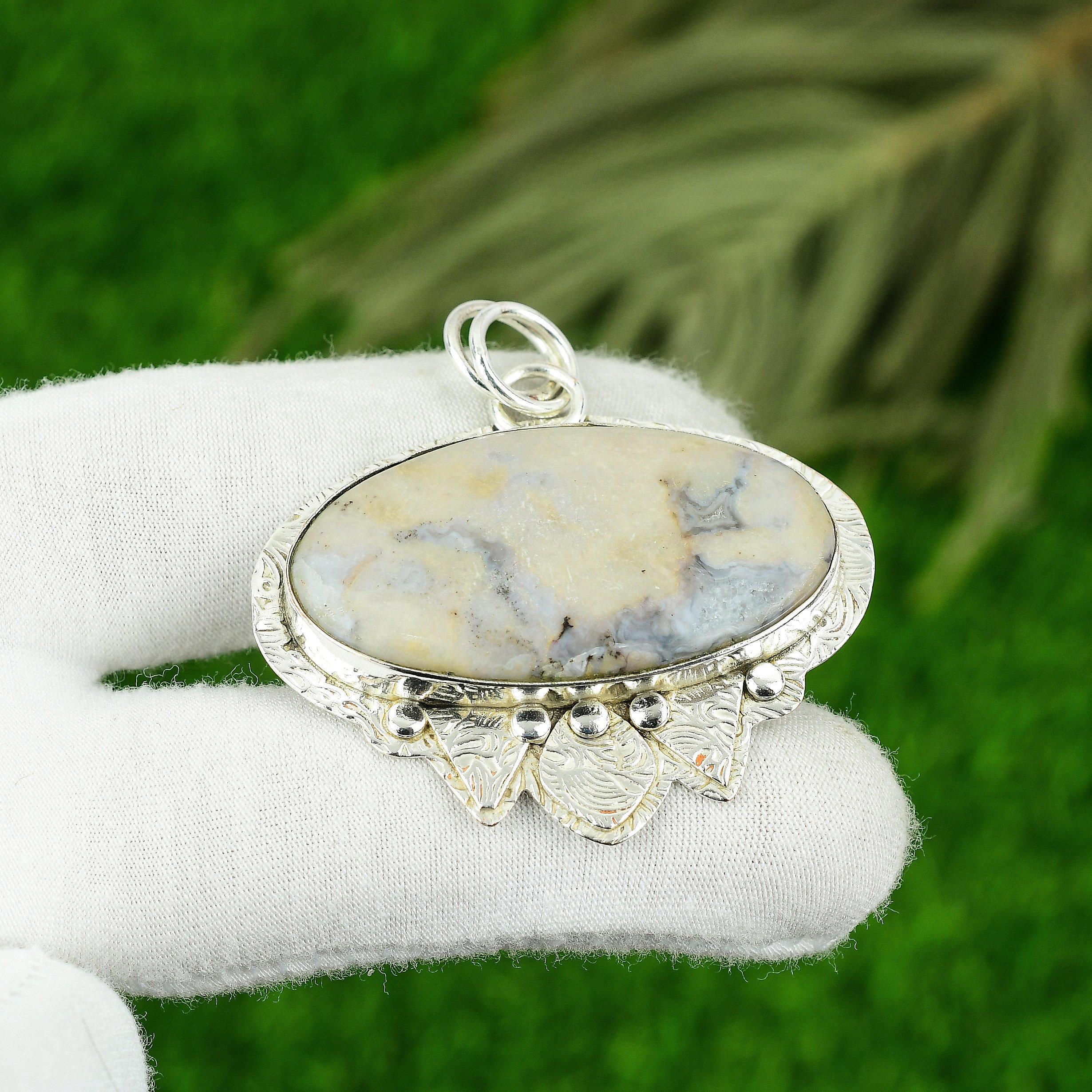 

Natural Ocean Fume Agate Gemstone Jewelry 925 Sterling Silver Pendant For Girls