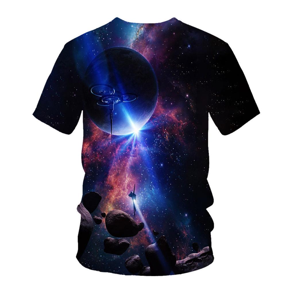 Cosmic Starry Sky Print T-Shirt Crew Neck Short Sleeve Top Fashion T-Shirts Men’s