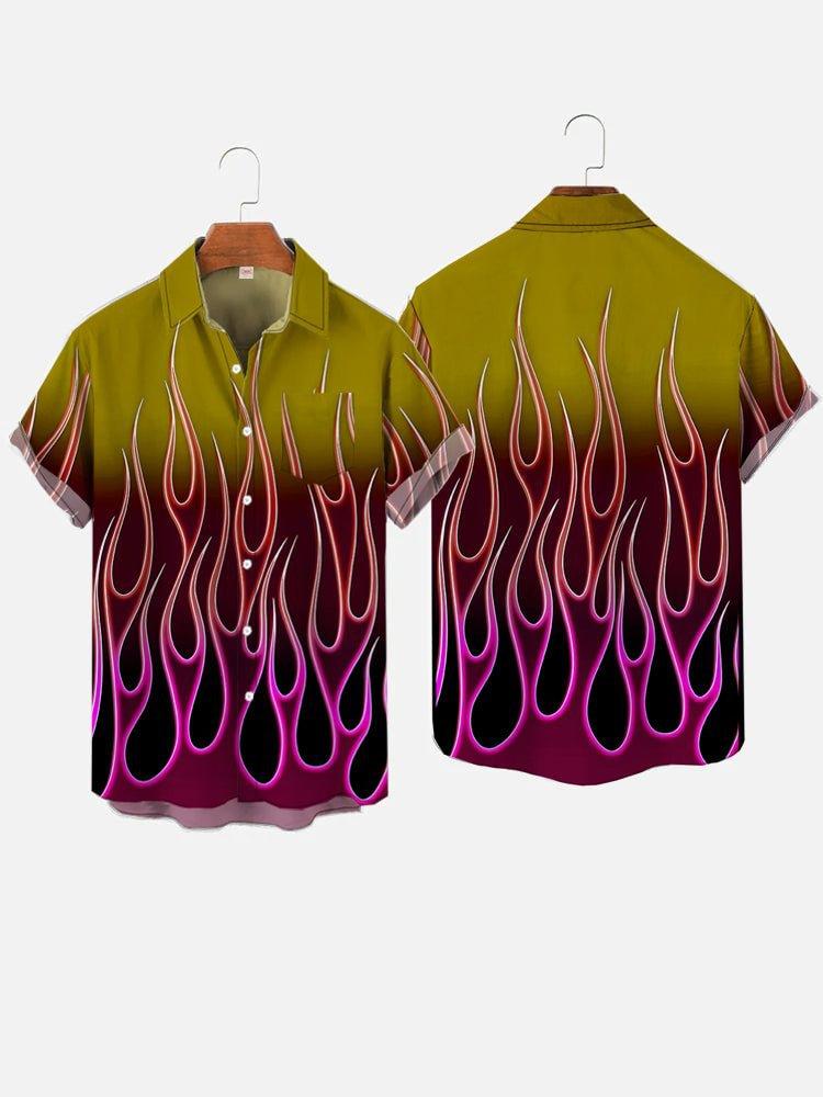 Tendenza nuova strada hip-hop Haraan fiamma stampa 1D casual larga manica corta camicia cardigan uomo estate e autunno