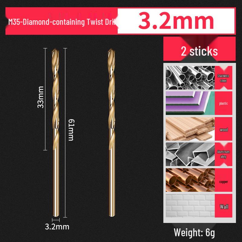 Cobalt-Enhanced Extended Length Twist Drill Bit Set - Super Hard Stainless Steel Alloy, 4.2mm.