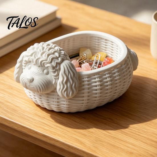 Stylish Storage Solution Poodle Shaped Organizer, 3D Print Decorative Ornament, Plastic Novelty Desk Decoration White Container for Small Objects And