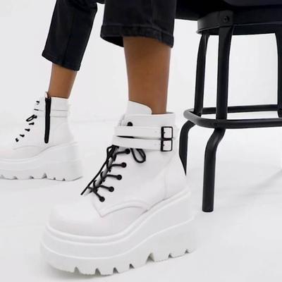 Plus Size Women Platforms Shoes Cool Belt Buckle Super Height Increase Shoes Ladies Wedge Shoes Casual Thickbottom Shoes