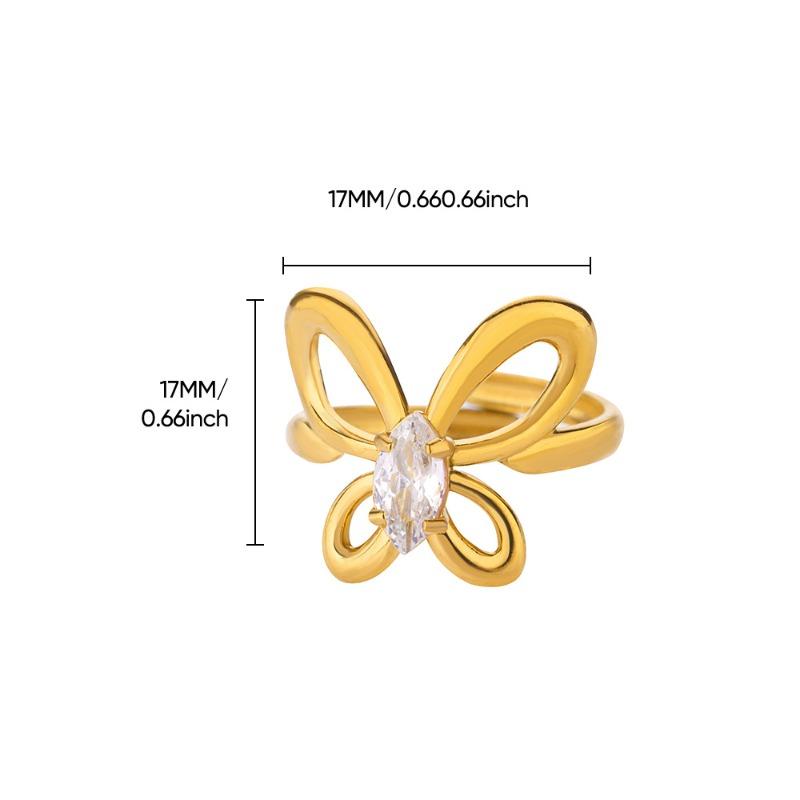 Light Luxury Zircon Ring Wind Retro Premium Sense Geometric K Gold Love Titanium Steel Butterfly Ring