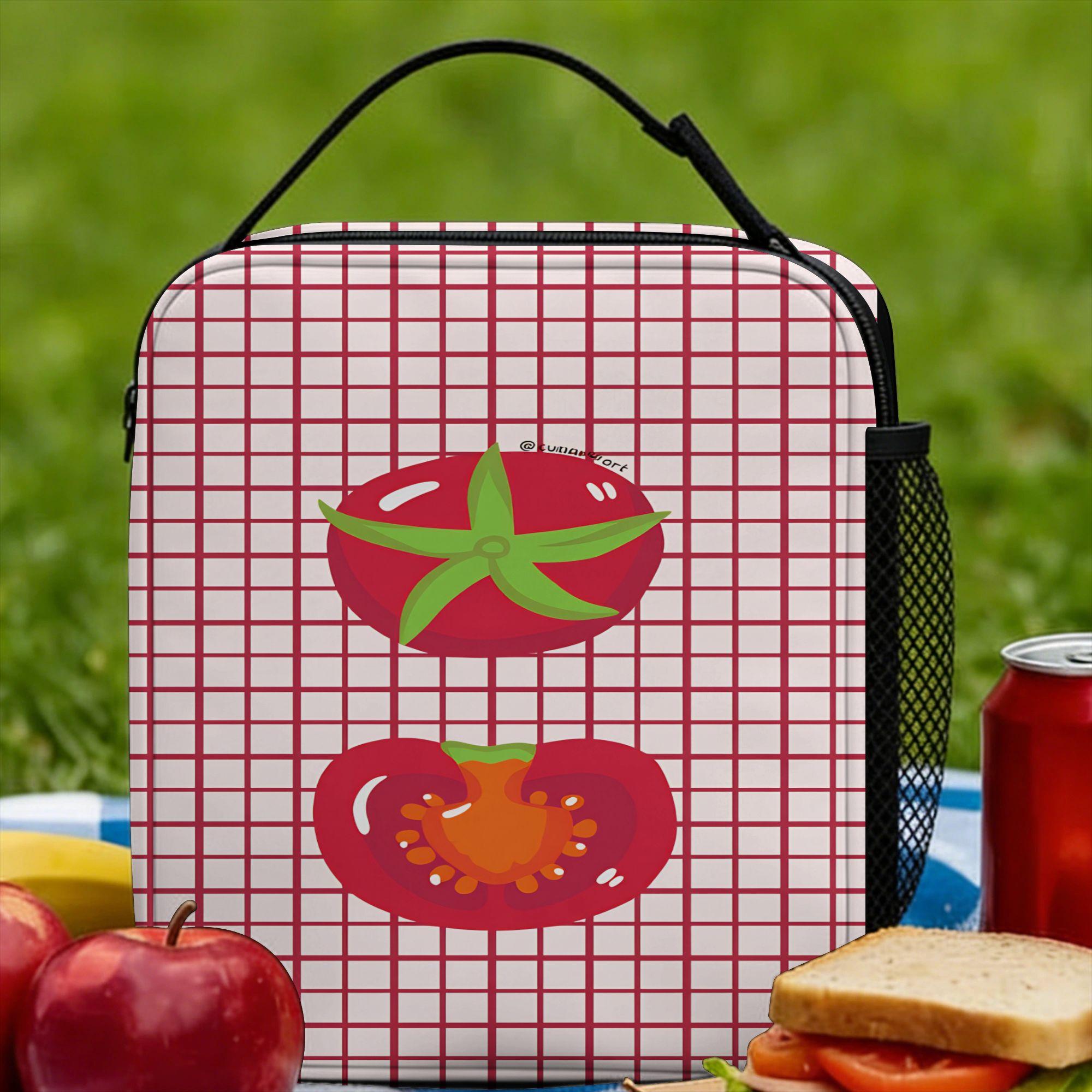 Tomato - Red Background Lunch Bag Casual Lunch Box For Adult School Portable Cooler Bag Waterproof Print Tote Food Bags One Size