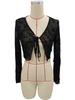 Spring Elegant Women's Transparent Mesh Flocking Front Tie Long Sleeve Top Versatile Closet Essential Fashion Items Shirt