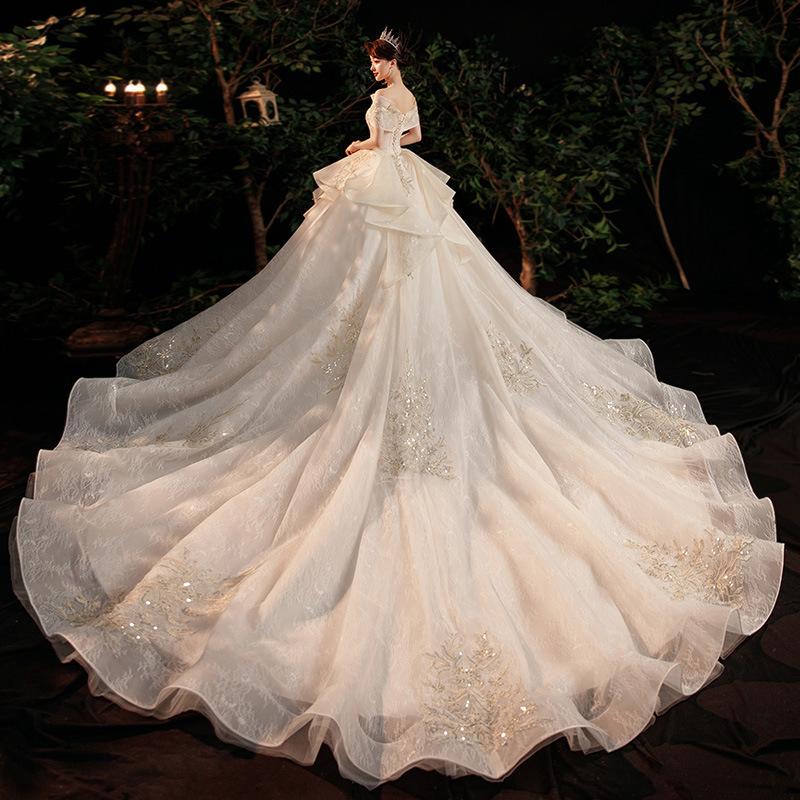 Bröllopsklänning Ny brud Franska domstolen Tungindustri Släpande stjärnhimmel Stor storlek Mori Dream Super Fairy