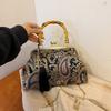 Elegant Embroidered Shoulder Bag Bohemian Metal Handle Purse with Chain