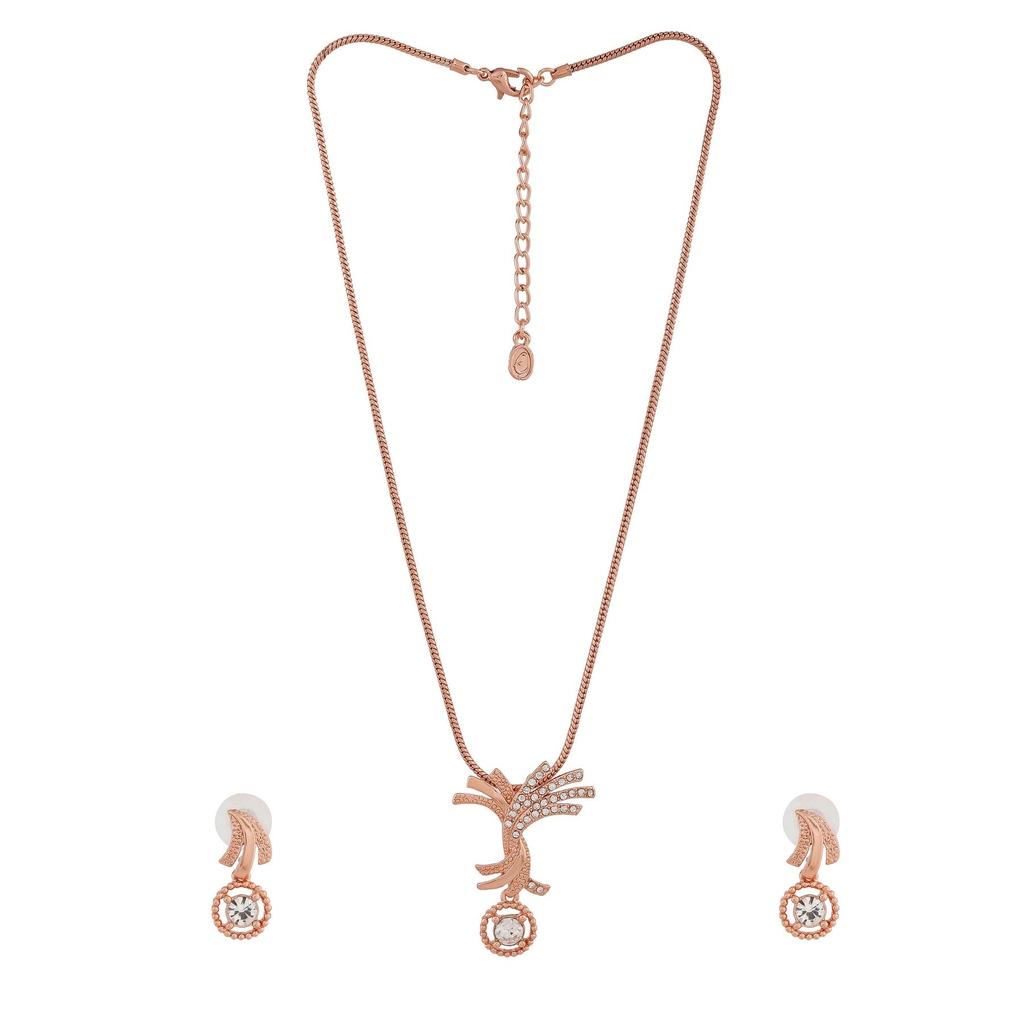 Estele Women Designer Rose Gold Plated Palm Tree Crystal Necklace Set