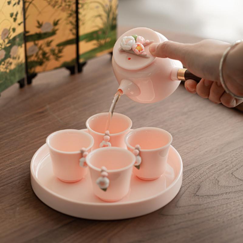 Rosa Blume Teetasse Handbemalte Keramik Teetassen Meistertasse Kleine Verkostungstasse Persönlicher Teebecher Zen Kung Fu Haushalts-Teeservice