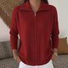 2026 Autumn/Winter Women's Solid Color Zipper Knit Lapel Sweater Cardigan