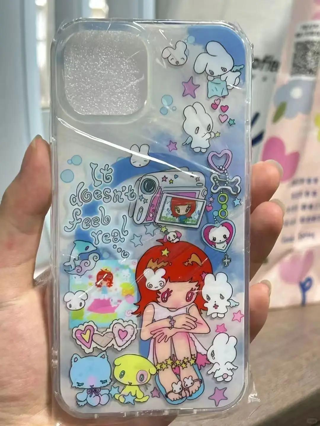 

INS Japanese Red Haired Pretty Girl Kawaii Phone Case For iPhone 16 15 14 13 12 11 Pro Max XR XS MAX 7 8 Plus MINI Y2K Cover For iPhone 16 Pro Max