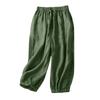Damen Baggy Baumwoll-Leinenhose Elastischer Bund Lässig Locker Sommer Strandurlaub Hose