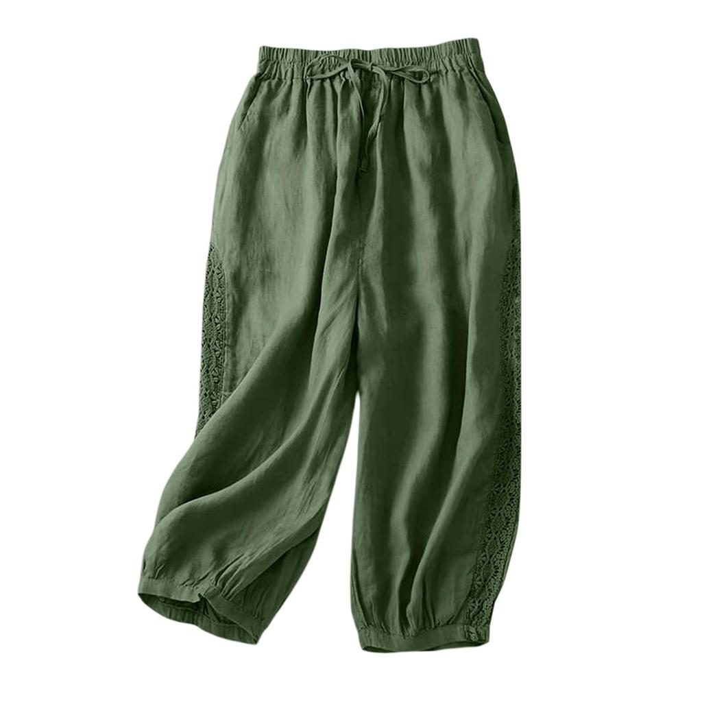 Damen Baggy Baumwoll-Leinenhose Elastischer Bund Lässig Locker Sommer Strandurlaub Hose