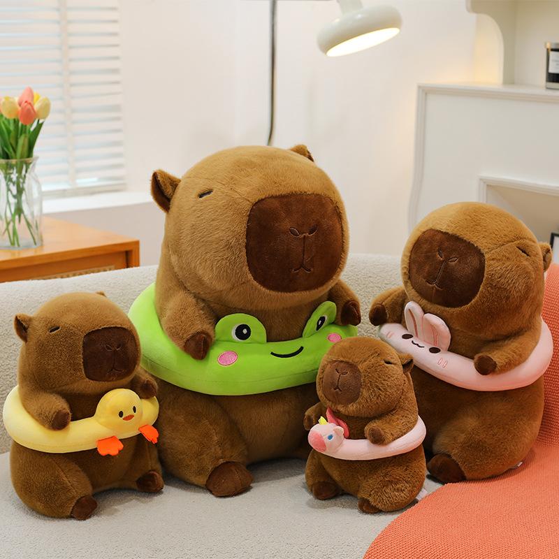 Summer swimming ring capybara doll frog chick pink rabbit kapibara plush toy throw pillow