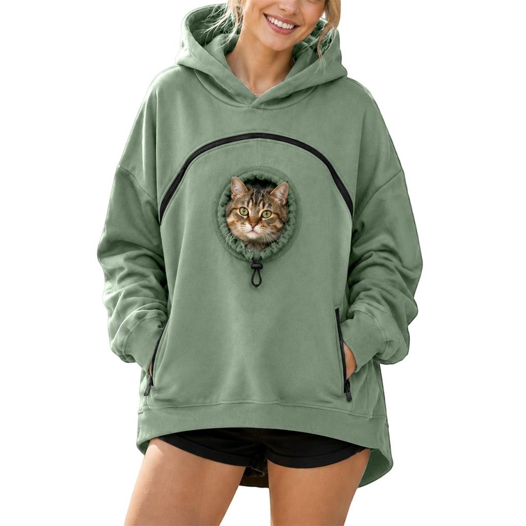 Felpa con Cappuccio da Donna Kangaroo Blackley Casual Tinta Unita Tasca a Marsupio Felpa con Cappuccio Top Tasca Gatto Tasche Gatto Felpa con Cappuccio per Donna