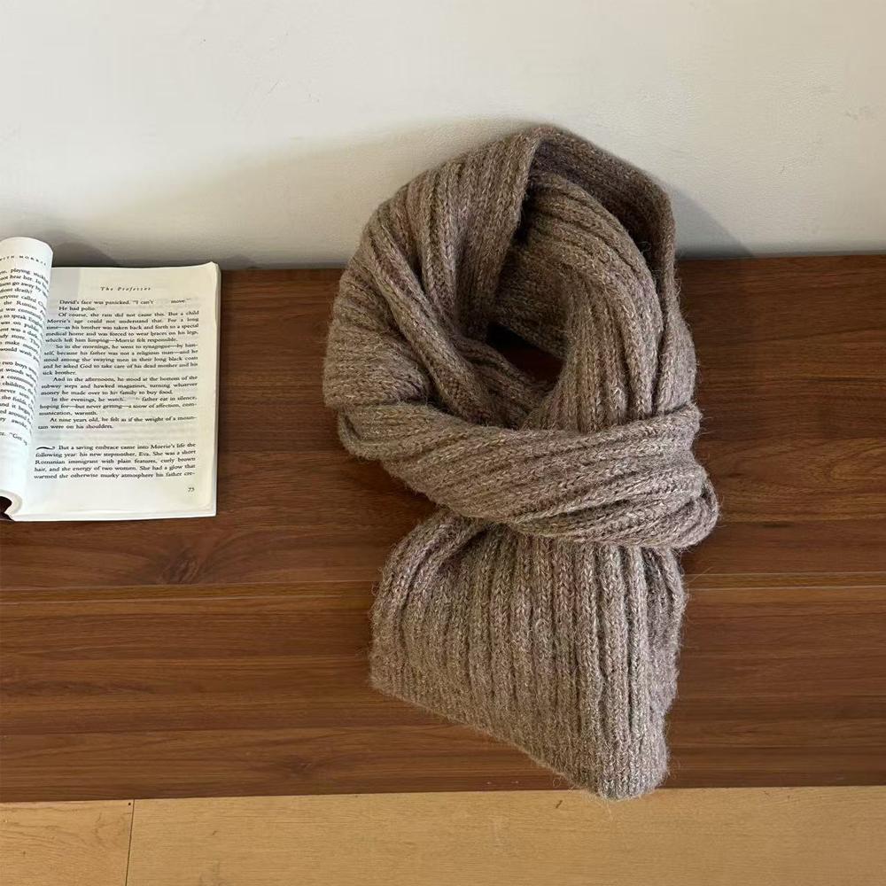 

Winter Neckerchief Warm Solid Color Scarf Knitted Scarf Elegant Cashmere Scarves For Travel Outdoor Activities Cold Weather коричневый