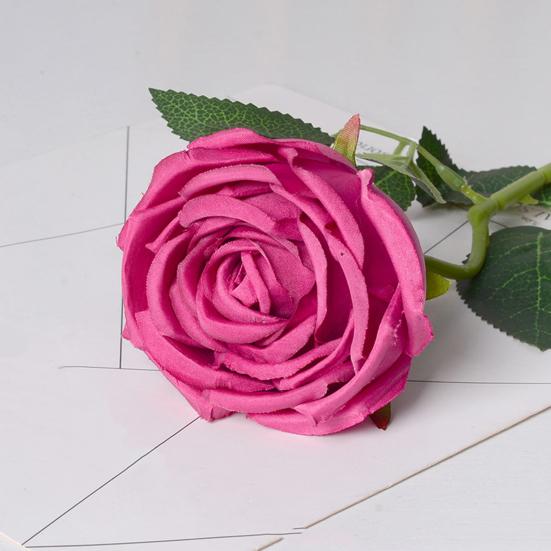 Artificial Rose Flower Big Bloom Fake Silk Rose Flower Realistic Faux Long Stem Rose Bouquet with Leaves for Home Kitchen Party Wedding Decor