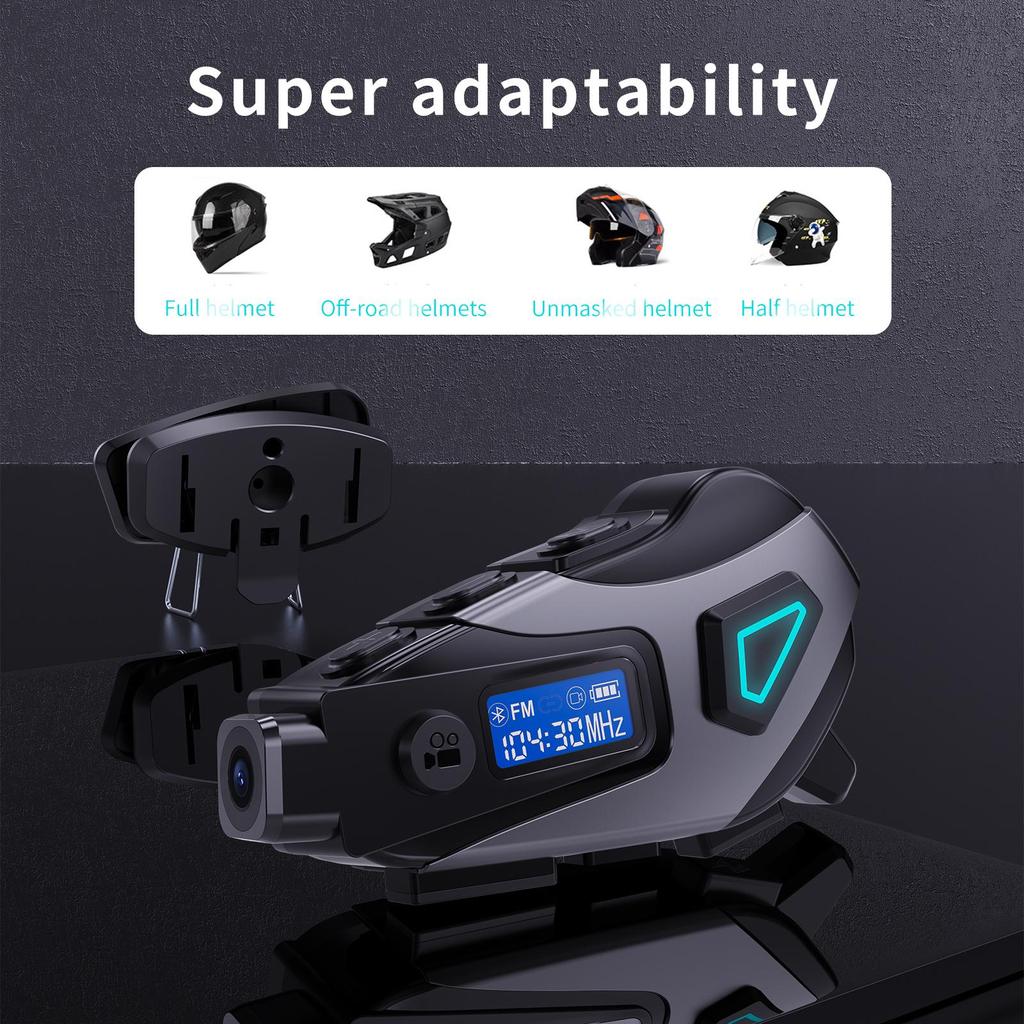 1080P HD Video Dashcam Wide-angle Lens FM+Bluetooth Motorcycle Helmet Headset Wireless Camera Waterproof Motorbike Recorder