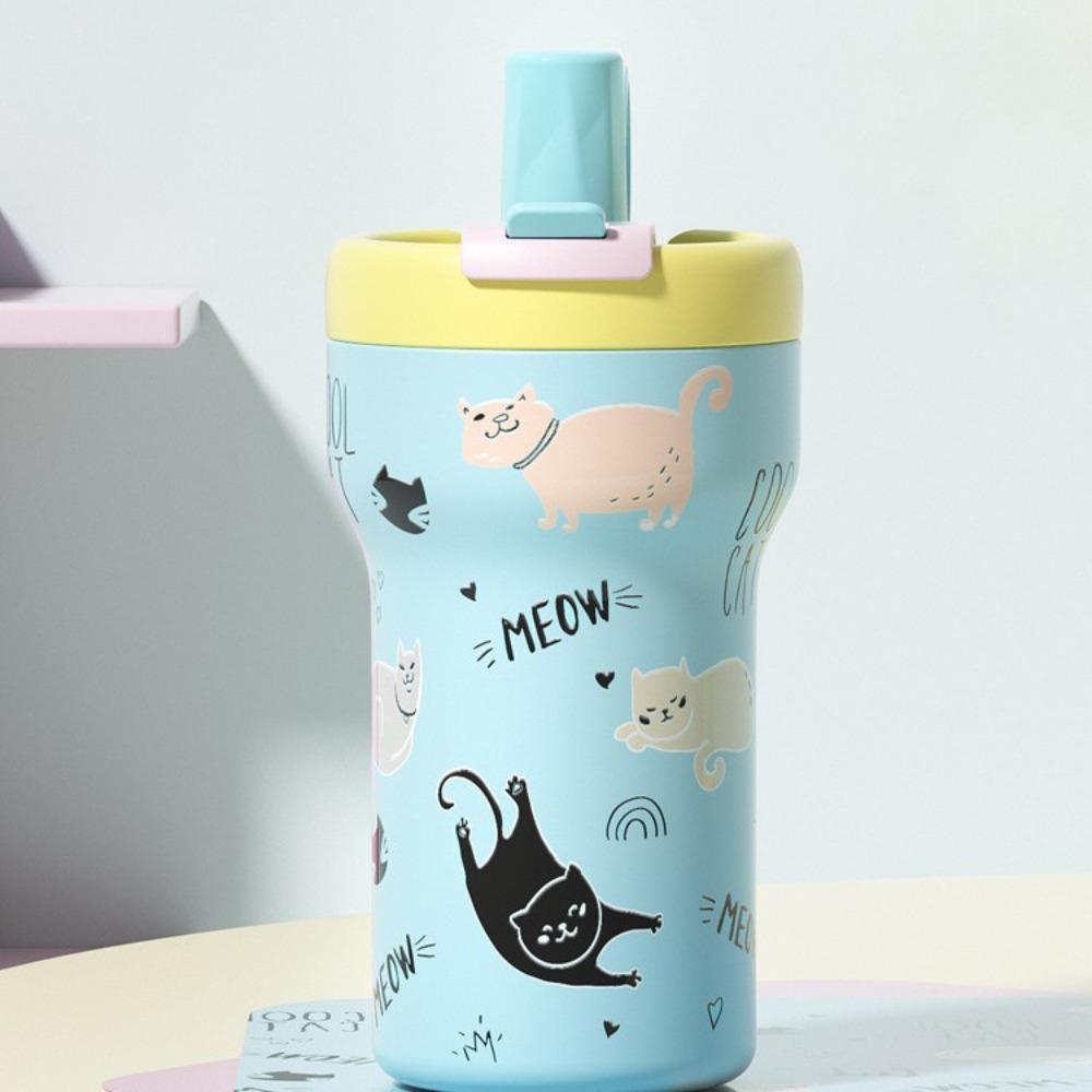 

Cartoon Cat Rabbit Coffee Vacuum Cup Ceramic Inner Liner Insulated Cup for Student Children blue without strap