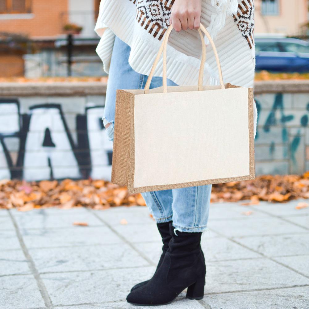 Canvas Linen Tote Bag Eco-friendly Double-Dided Blank Shopping Handbags Large Reusable Grocery Water Resistant DIY Container