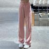 Women's Pink Spring/Autumn High-Waist Drapey Straight-Leg Floor-Length Thin Casual Athletic Pants