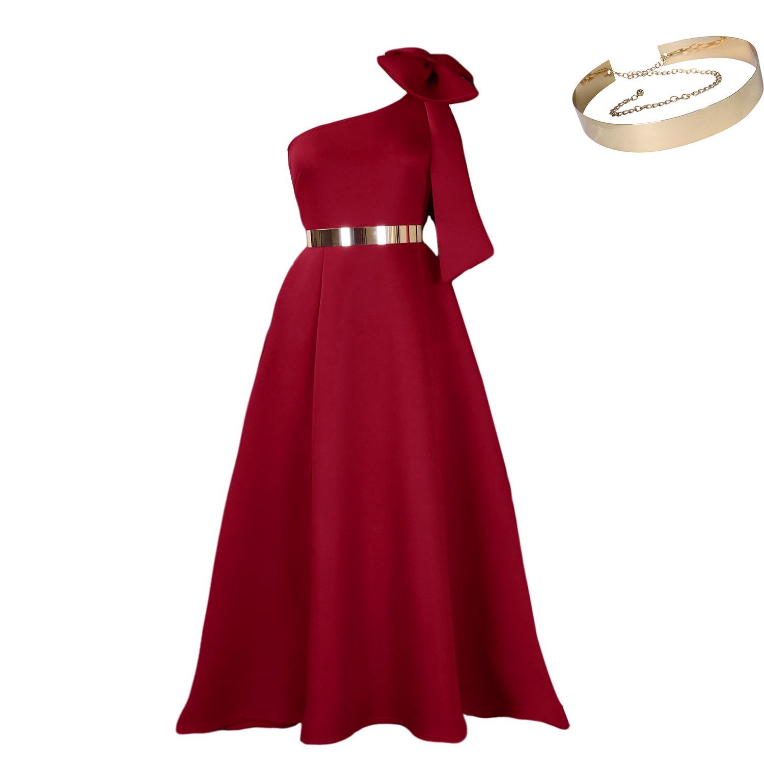 

C8613 Elegant European and American Summer One-Shoulder Bow Long Evening Dress XXL