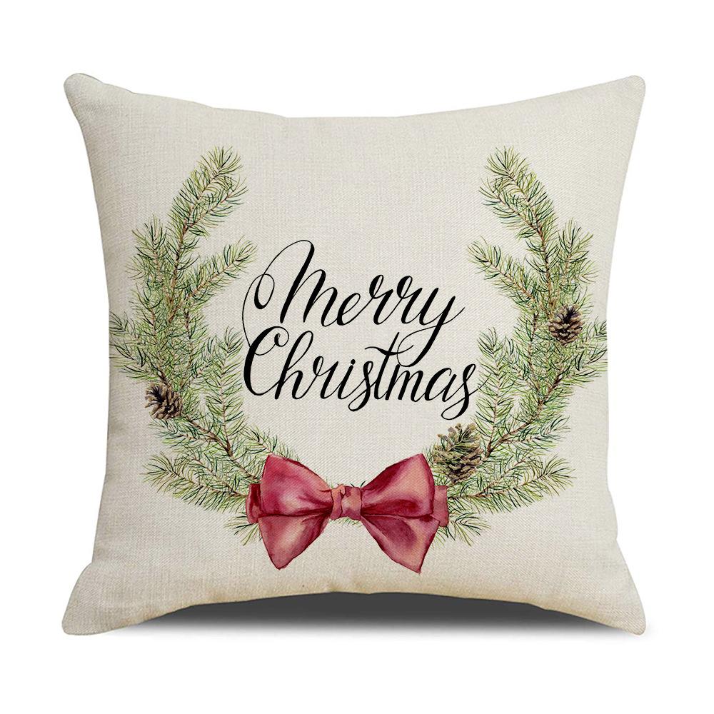 Simple Watercolor Christmas Pillow Cover Linen Printed Holiday Pillow Cartoon Pillow Cover