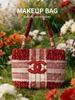 Red Plaid Sequin CC Logo Tote Bag, Daily Handheld Cosmetic Bag, Luxury Brand Beauty Accessory