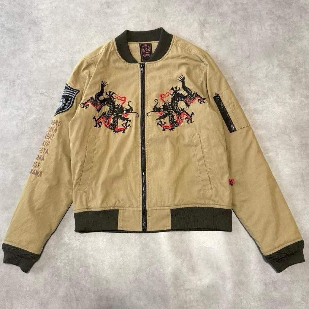 Used [271] Sanmaruichi Japanese pattern MA-1 Dragon embroidery Beige M Big brother series