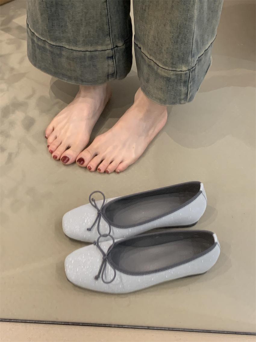 

Модные балетки с блестками и бантом конфетного цвета, женские туфли-лодочки с блестящей отделкой, с острым носком, женские повседневные офисные туфли, неглубокие лоферы слип-он, женские 35 серый