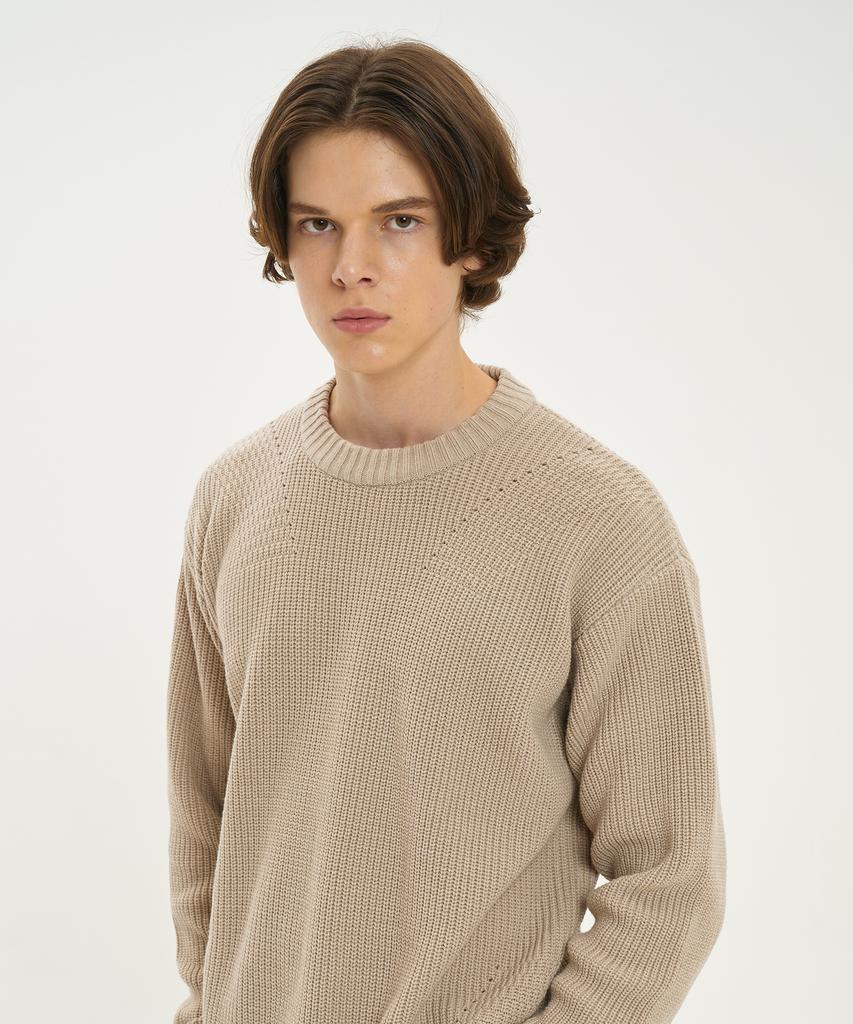BLOND9 Asymmetrical Wool Crewneck Pullover_Sand