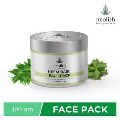 Neem Basil Face Pack | Skin Brightening Clay Face Mask For Healthy and Glowing Skin, Tan Removal, Black Head Removal, Acne & Fairness