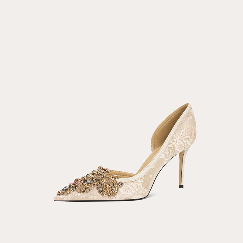 -Sandali da donna con temperamento elegante non stancano i piedi tacchi alti pizzo lato vuoto scarpe da donna scarpe da festa