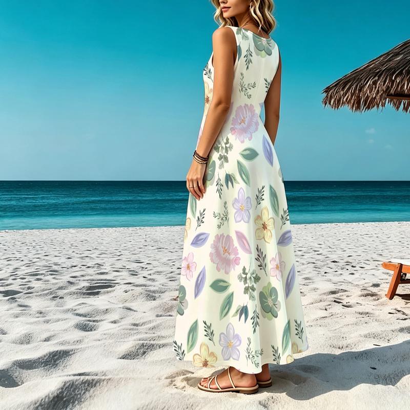 Women's Minimalist Loose Sleeveless Maxi Dress Lightweight Flowy Summer Dress for Beach Vacation,Casual Outings Short Trips