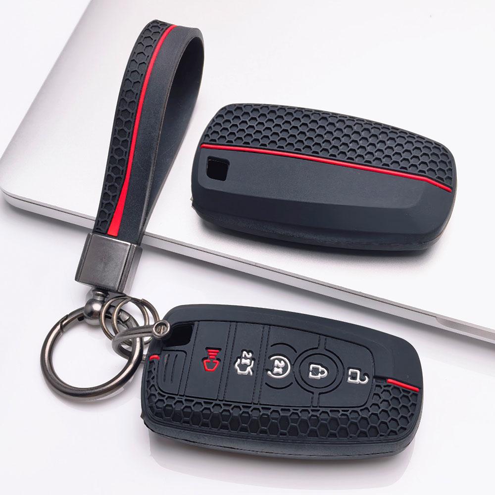 Silicone Key Fob Cover with Matching Keychain Compatible with Ford F150 F250 F350 Explorer Edge Escape Fusion Mustang Expedition, Fits Ford Escape