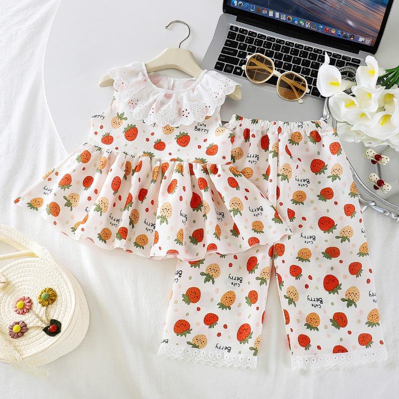 Cute Korean Style Little Girls Floral Cami And Shorts Two Piece Summer Outfit