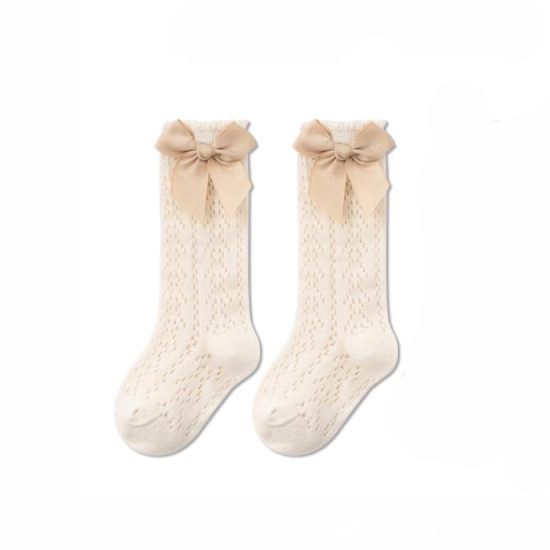 Baby Girl Socks Toddler Kid Girl Bow Cotton Mesh Socks Solid Breathable Infant Newborn Girl Long Tube Socks Stockings 0-3Y Years