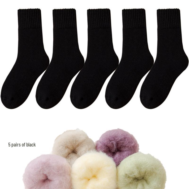 Dámské fleecové ponožky střední délky Zhuji - Silný samet, teplé a pohodlné na podzim/zimu, ideální na spaní nebo lenošení