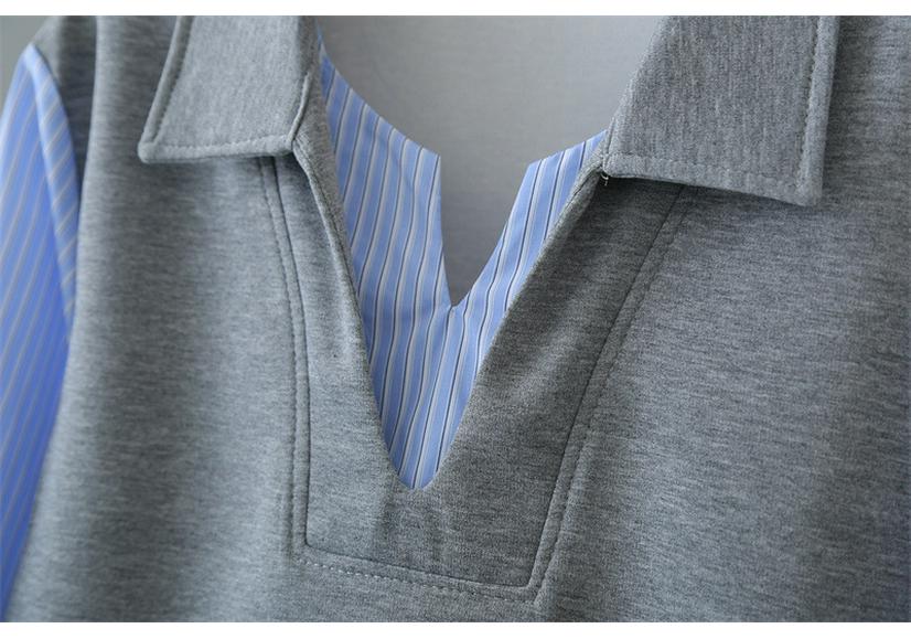2026 Spring Plus Size Striped V-Neck Hoodie: Women's Long Sleeve Casual Two-Piece Cotton Shirt