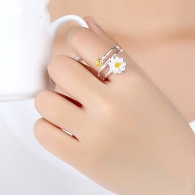 Women Ring Exquisite Smooth Double-layer Lotus Shape Opening Adjustable Lady Circlet Gift